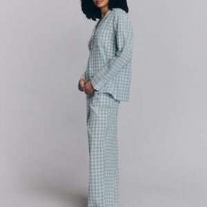 Piglet in Bed Warm Blue Gingham Linen Blend Pajama Trouser Set