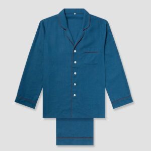Piglet in Bed Men's Marine Blue Linen Pajama Set