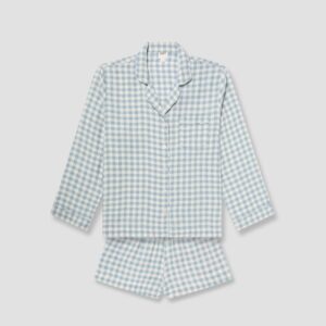 Piglet in Bed Warm Blue Gingham Linen Pajama Shorts Set