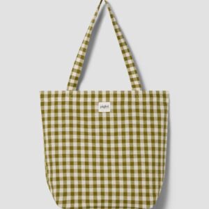 Piglet in Bed Botanical Green Gingham Linen Blend Tote Bag