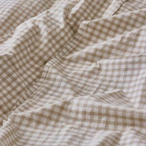 Piglet in Bed Café au Lait Gingham Washed Cotton Flat Sheet