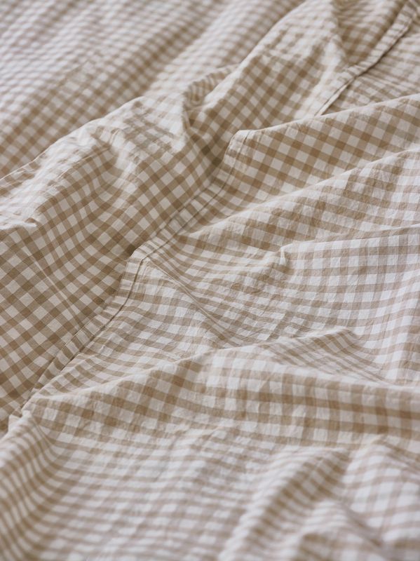 Piglet in Bed Café au Lait Gingham Washed Cotton Flat Sheet