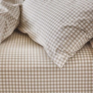 Piglet in Bed Café au Lait Gingham Washed Cotton Fitted Sheet