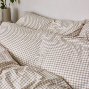 Piglet in Bed Café au Lait Gingham Washed Cotton Pillowcases (Pair)