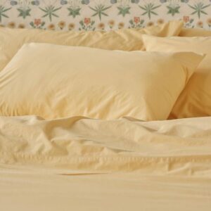 Piglet in Bed Butter Yellow Washed Cotton Percale Pillowcases (Pair)