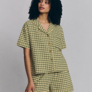 Piglet in Bed Elm Green & Butter Yellow Gingham Cotton Shorts Set