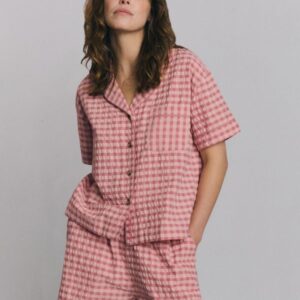 Piglet in Bed Dusty Pink & Rose Gingham Cotton Shorts Set