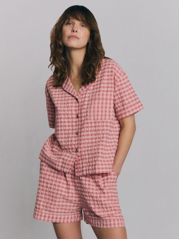 Piglet in Bed Dusty Pink & Rose Gingham Cotton Shorts Set
