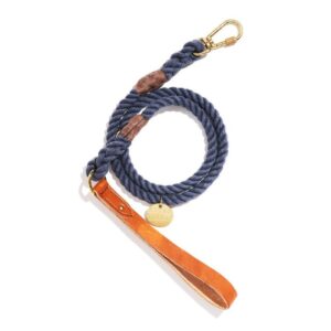 Found My Animal Up-Cycled Blue Jean Rope Leash, Standard Tan Leather Handle