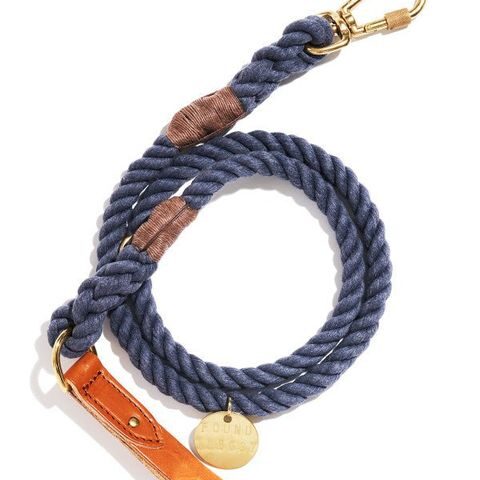 Found My Animal Up-Cycled Blue Jean Rope Leash, Standard Tan Leather Handle - Image 2