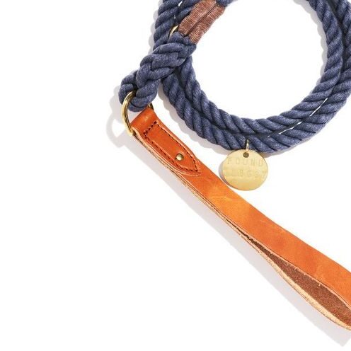 Found My Animal Up-Cycled Blue Jean Rope Leash, Standard Tan Leather Handle - Image 3
