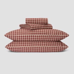 Piglet in Bed Rhubarb Gingham Linen Blend Sheet Set