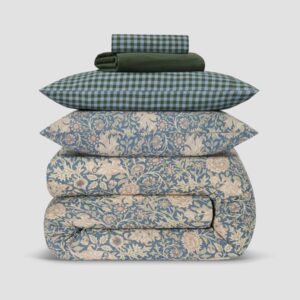 Piglet in Bed Morris & Co & Fern Green Gingham Linen Blend Bedding Set