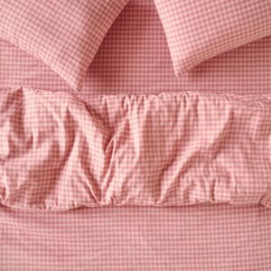 Piglet in Bed Dusty Pink & Rose Color Drenched Gingham Linen Blend Duvet Cover