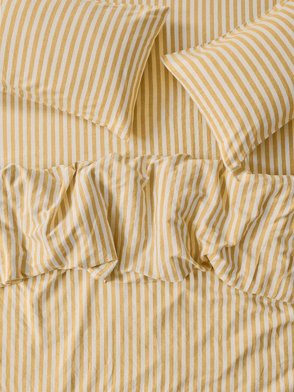 Piglet in Bed Honey Pembroke Stripe Linen Blend Duvet Cover