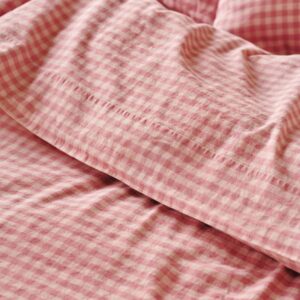 Piglet in Bed Dusty Pink & Rose Color Drenched Gingham Linen Blend Flat Sheet