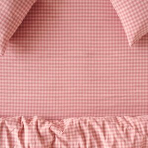 Piglet in Bed Dusty Pink & Rose Color Drenched Gingham Linen Blend Fitted Sheet