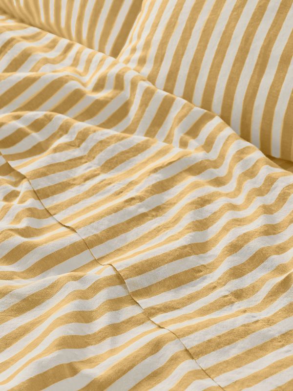 Piglet in Bed Honey Pembroke Stripe Linen Blend Flat Sheet