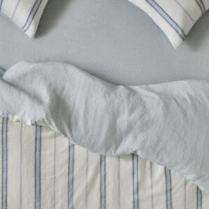 Piglet in Bed Dusk Blue Farmhouse Stripe 100% Linen Fitted Sheet