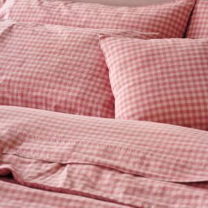 Piglet in Bed Dusty Pink & Rose Color Drenched Gingham Linen Blend Pillowcases (Pair)