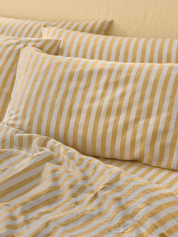 Piglet in Bed Honey Pembroke Stripe Linen Blend Pillowcases (Pair)
