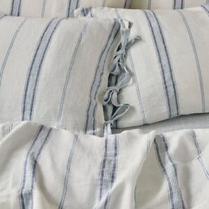 Piglet in Bed Dusk Blue Farmhouse Stripe 100% Linen Pillowcases (Pair)