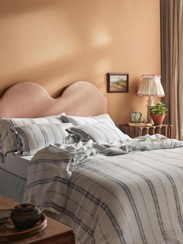 Piglet in Bed Dusk Blue Farmhouse Stripe 100% Linen Duvet Cover - Image 2