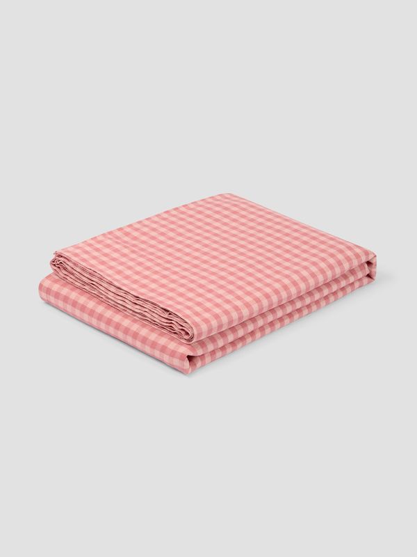 Piglet in Bed Dusty Pink & Rose Color Drenched Gingham Linen Blend Flat Sheet - Image 3