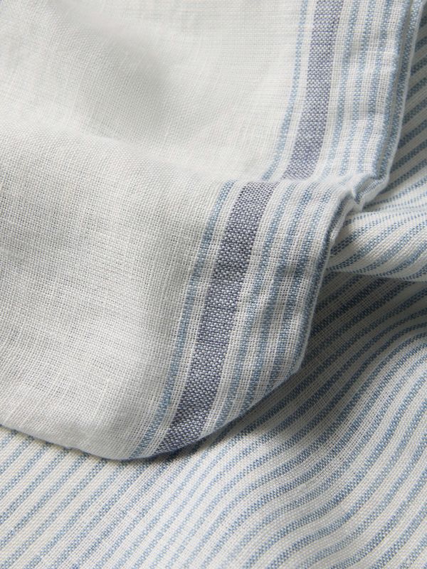 Piglet in Bed Dusk Blue Farmhouse Stripe 100% Linen Fitted Sheet - Image 3