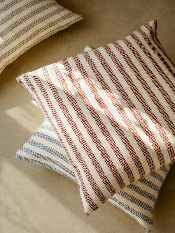Piglet in Bed Rust Red Pembroke Stripe Wool Cushion Cover - Image 3
