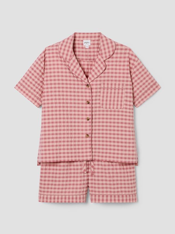 Piglet in Bed Dusty Pink & Rose Gingham Cotton Shorts Set - Image 3