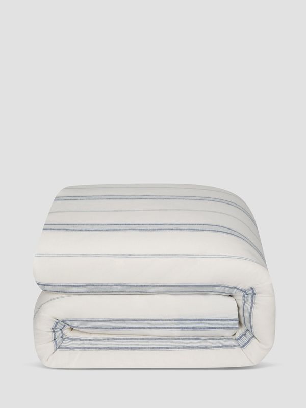 Piglet in Bed Dusk Blue Farmhouse Stripe 100% Linen Duvet Cover - Image 4