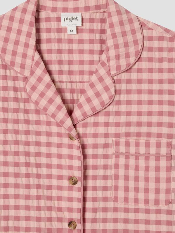 Piglet in Bed Dusty Pink & Rose Gingham Cotton Shorts Set - Image 4