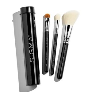 Sigma Beauty Travel Essential 트리오-파운데이션 파우더 아이섀도우용 메이크업 브러시세트 틴 홀더 3개