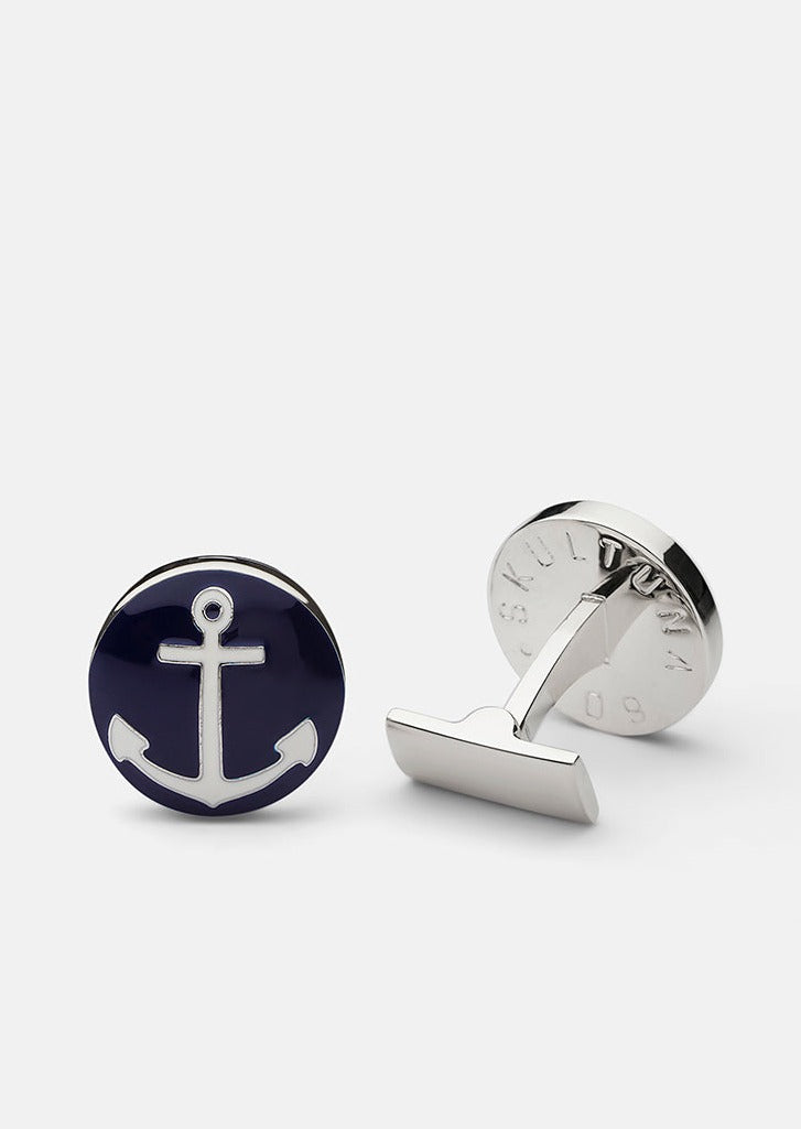 Skultuna 1607 스쿨투나 Anchor Silver Cufflinks - Blue & White 남성 주얼리 스웨덴