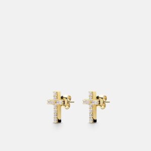 Skultuna 1607 스쿨투나 Pavé Symbol - Cross Earrings - Gold Vermeil 여성 주얼리 스웨덴