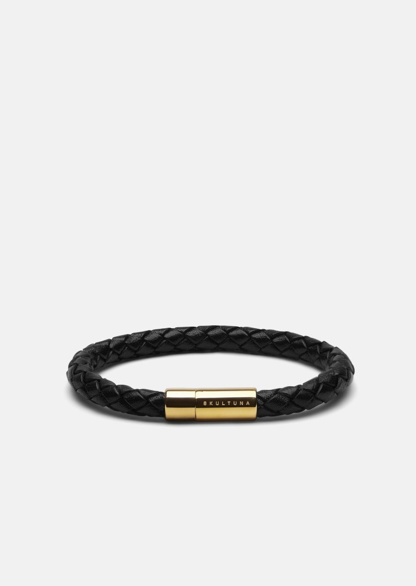 Skultuna 1607 스쿨투나 Leather Bracelet - Gold Plated / Black 남성 주얼리 스웨덴
