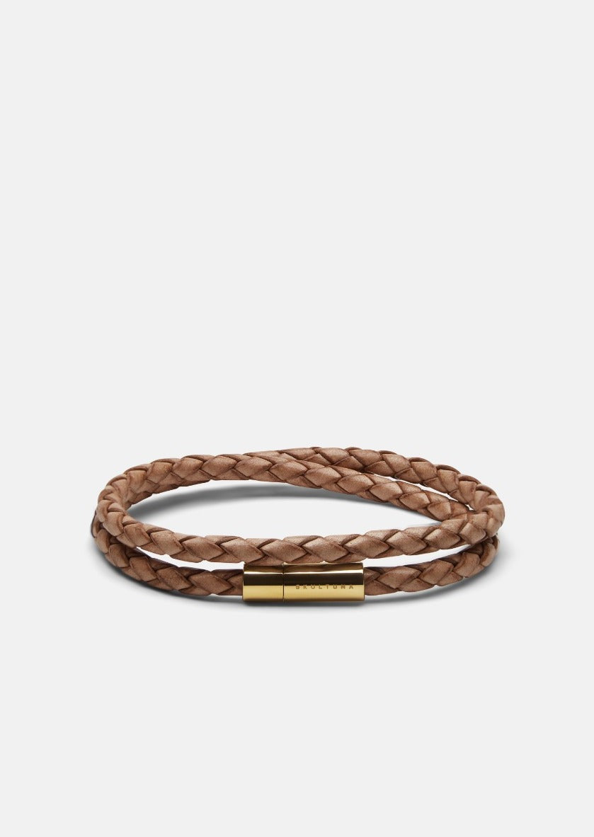 Skultuna 1607 스쿨투나 Leather Bracelet Thin - Gold Plated / Natural 남성 주얼리 스웨덴
